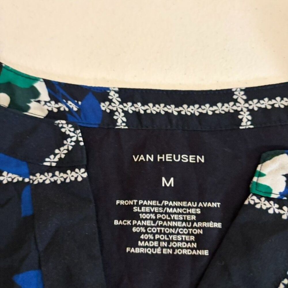 Van Heusen Blouse Women's Medium Blue V-Neck 3/4 Sleeve Printed Career Top - Picture 6 of 7